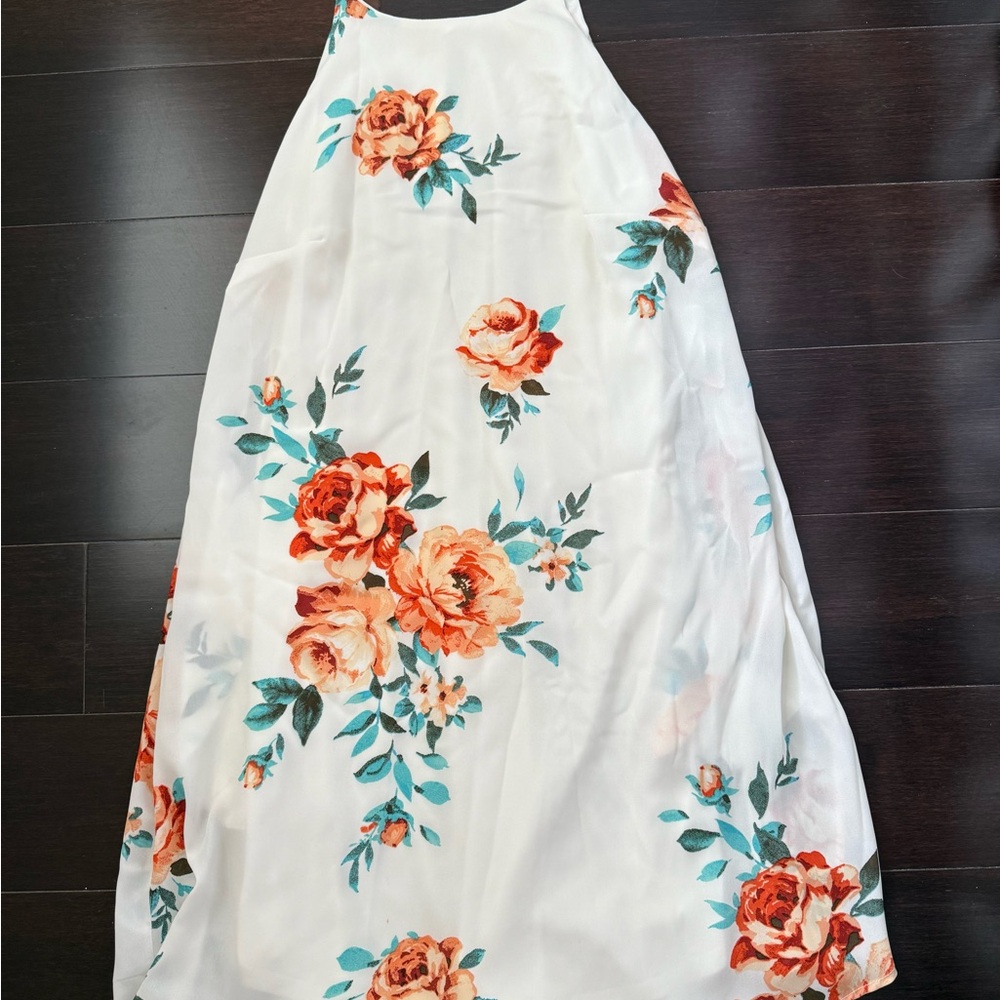Altar'd State White Sundress with Floral Design and Halter Neckline